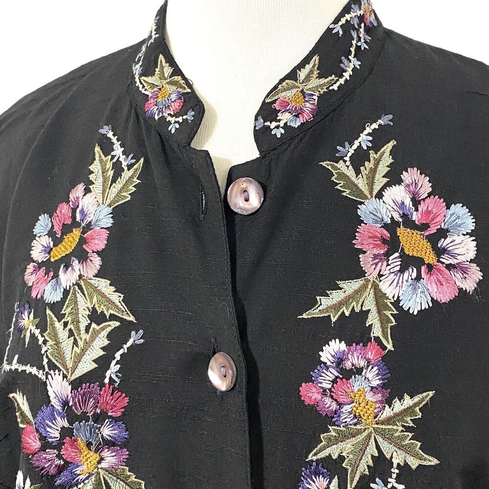 UNITS Jacket Embroidered XL Floral Black SILK BLEND Lined India - Picture 5 of 7